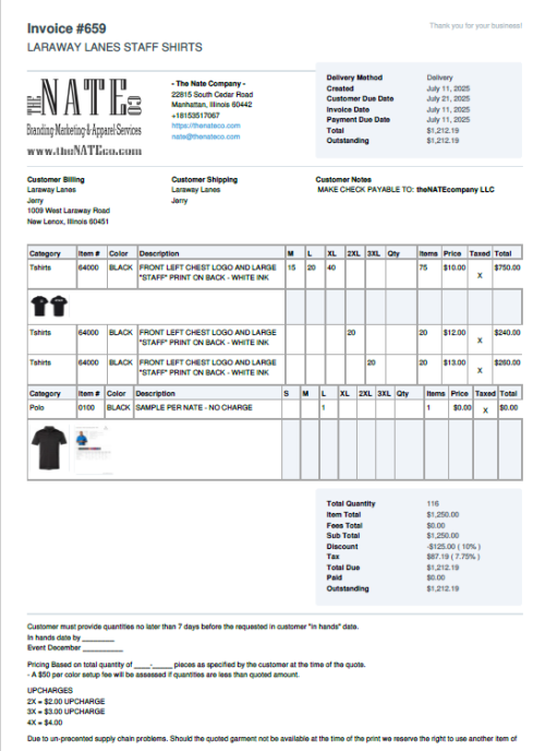 IMAGE OF BULK ORDER INVOICE 659